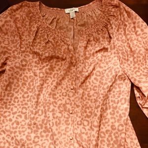 Loft Pink and Brown Animal Print Blouse M